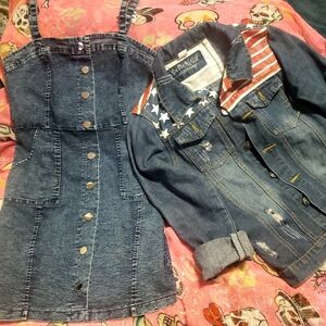 Jean dress and flag jacket